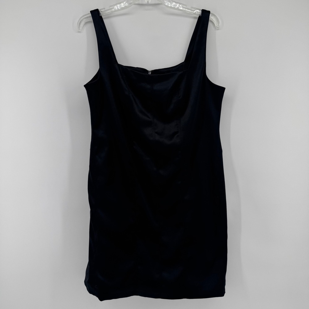 House of Harlow 1960 Sheath Dress Womens Large Black Satin Mini Sleeveless